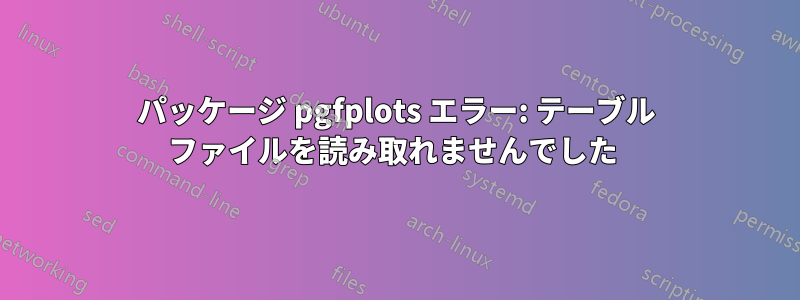 パッケージ pgfplots エラー: テーブル ファイルを読み取れませんでした 