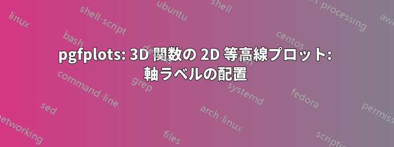 pgfplots: 3D 関数の 2D 等高線プロット: 軸ラベルの配置