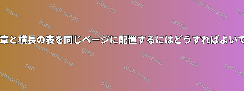 付録の章と横長の表を同じページに配置するにはどうすればよいですか?