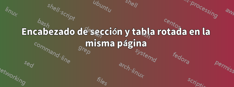 Encabezado de sección y tabla rotada en la misma página