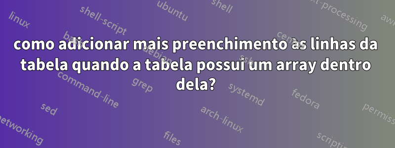 como adicionar mais preenchimento às linhas da tabela quando a tabela possui um array dentro dela?