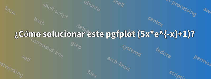 ¿Cómo solucionar este pgfplot (5x*e^{-x}+1)?