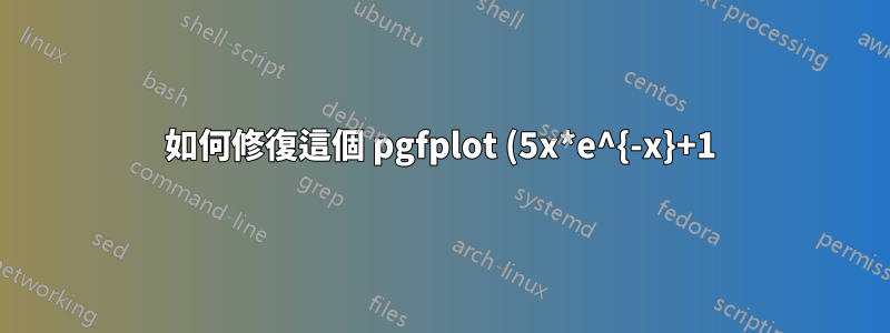 如何修復這個 pgfplot (5x*e^{-x}+1)?
