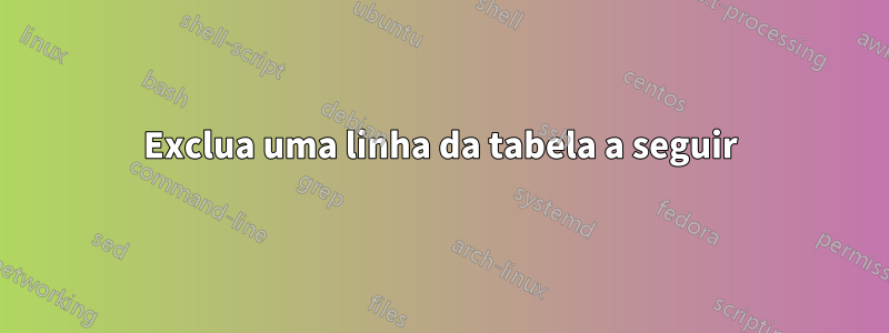 Exclua uma linha da tabela a seguir