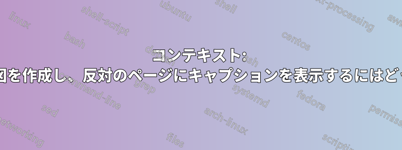 コンテキスト: 適切な方向で全ページの図を作成し、反対のページにキャプションを表示するにはどうすればよいでしょうか?