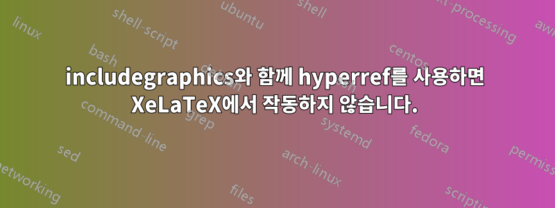 includegraphics와 함께 hyperref를 사용하면 XeLaTeX에서 작동하지 않습니다.