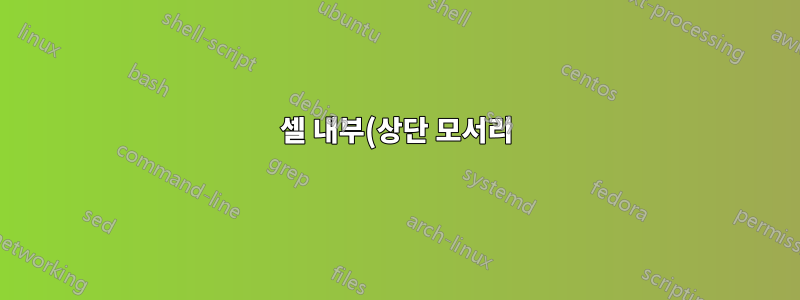 셀 내부(상단 모서리) 및 측면 주석이 있는 표