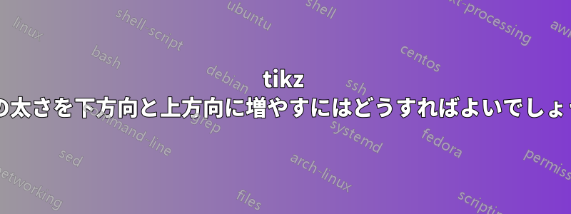 tikz で線の太さを下方向と上方向に増やすにはどうすればよいでしょうか?