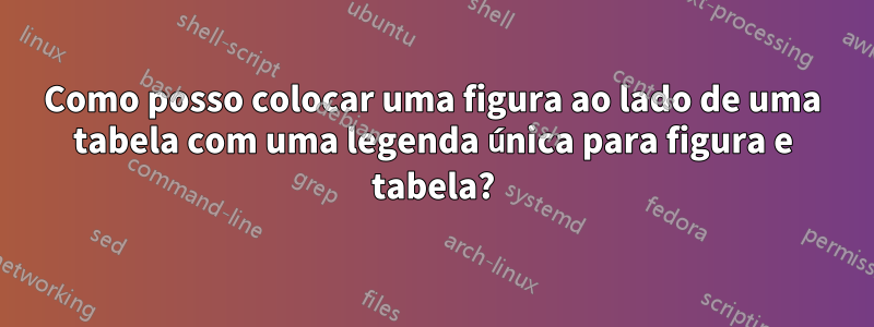 Como posso colocar uma figura ao lado de uma tabela com uma legenda única para figura e tabela?