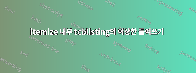 itemize 내부 tcblisting의 이상한 들여쓰기