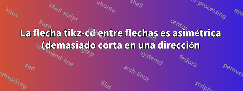 La flecha tikz-cd entre flechas es asimétrica (demasiado corta en una dirección)