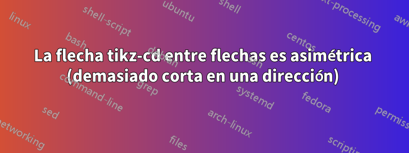 La flecha tikz-cd entre flechas es asimétrica (demasiado corta en una dirección)