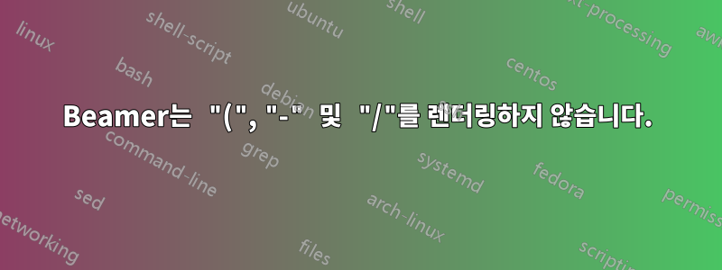 Beamer는 "(", "-" 및 "/"를 렌더링하지 않습니다.