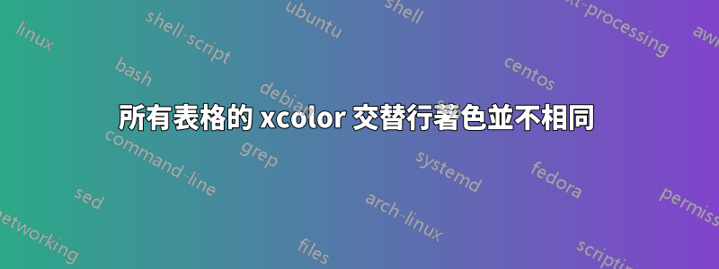 所有表格的 xcolor 交替行著色並不相同