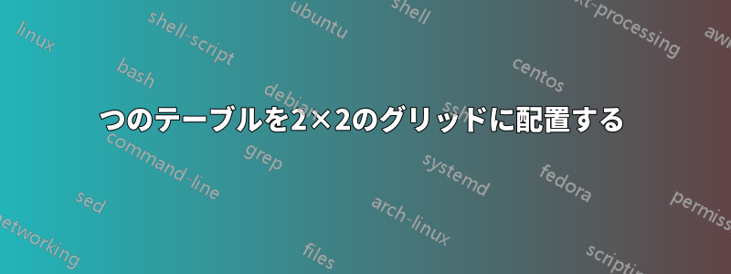 4つのテーブルを2×2のグリッドに配置する