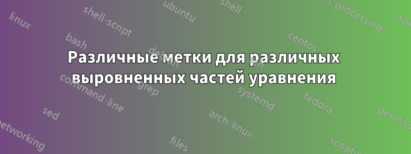 Различные метки для различных выровненных частей уравнения