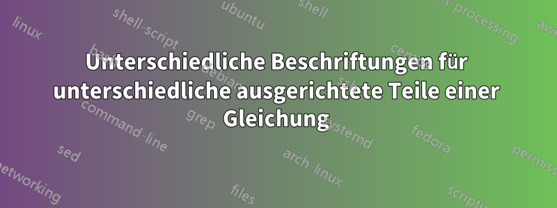 Unterschiedliche Beschriftungen für unterschiedliche ausgerichtete Teile einer Gleichung