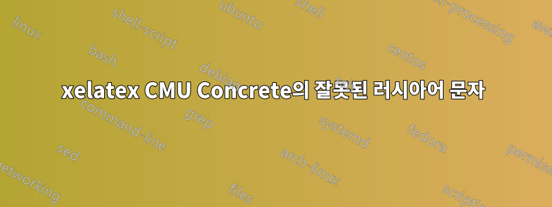 xelatex CMU Concrete의 잘못된 러시아어 문자