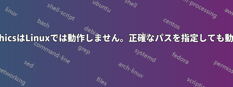 IncludegraphicsはLinuxでは動作しません。正確なパスを指定しても動作しません。