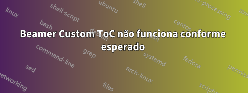 Beamer Custom ToC não funciona conforme esperado