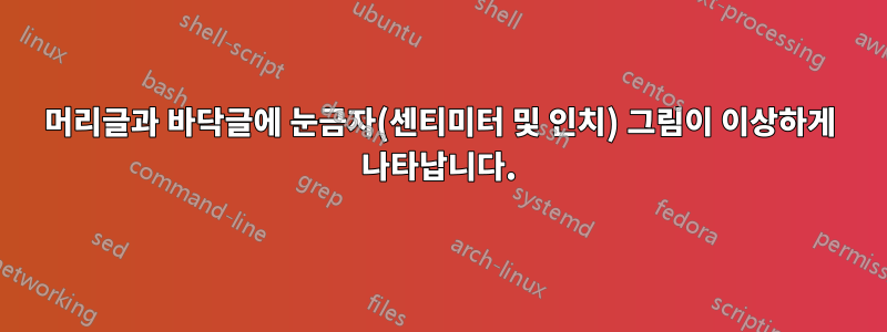 머리글과 바닥글에 눈금자(센티미터 및 인치) 그림이 이상하게 나타납니다.