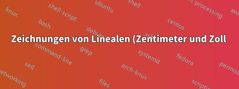 Zeichnungen von Linealen (Zentimeter und Zoll) erscheinen auf mysteriöse Weise in Kopf- und Fußzeilen