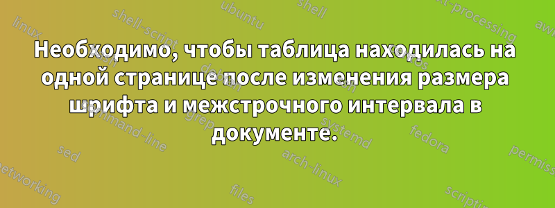Необходимо, чтобы таблица находилась на одной странице после изменения размера шрифта и межстрочного интервала в документе.