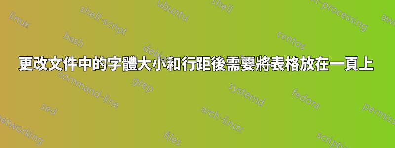 更改文件中的字體大小和行距後需要將表格放在一頁上