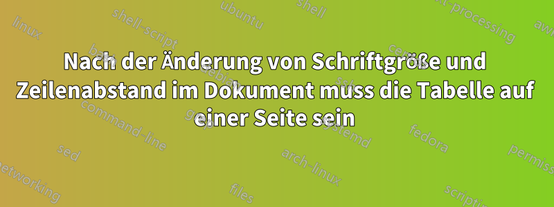 Nach der Änderung von Schriftgröße und Zeilenabstand im Dokument muss die Tabelle auf einer Seite sein