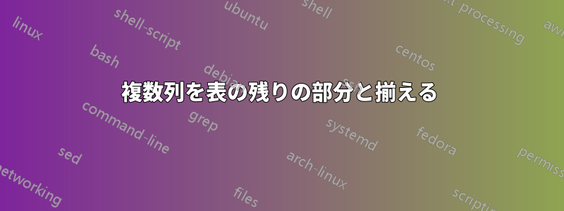 複数列を表の残りの部分と揃える