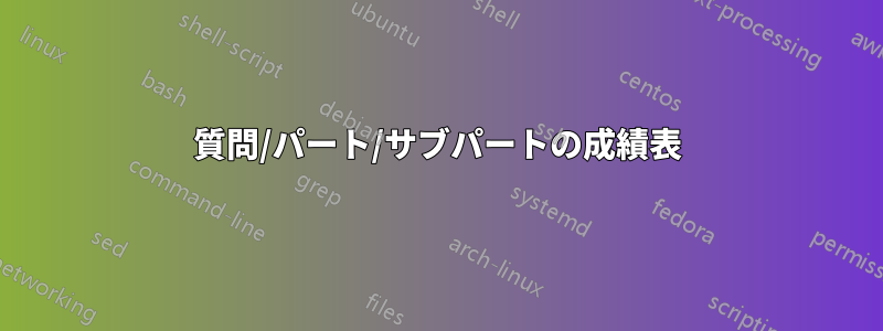 質問/パート/サブパートの成績表