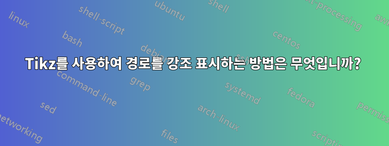 Tikz를 사용하여 경로를 강조 표시하는 방법은 무엇입니까?