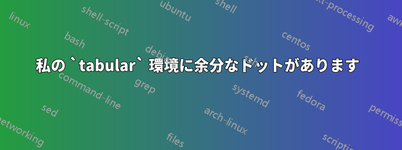 私の `tabular` 環境に余分なドットがあります 