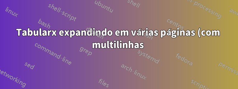 Tabularx expandindo em várias páginas (com multilinhas)