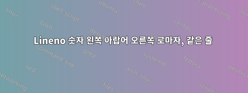 Lineno 숫자 왼쪽 아랍어 오른쪽 로마자, 같은 줄