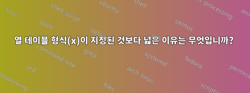 7열 테이블 형식(x)이 지정된 것보다 넓은 이유는 무엇입니까?