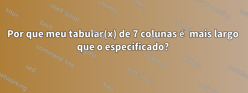 Por que meu tabular(x) de 7 colunas é mais largo que o especificado?