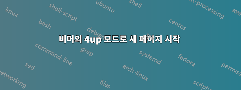 비머의 4up 모드로 새 페이지 시작