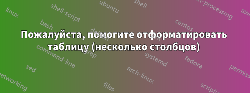 Пожалуйста, помогите отформатировать таблицу (несколько столбцов)