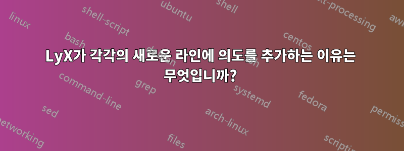 LyX가 각각의 새로운 라인에 의도를 추가하는 이유는 무엇입니까?