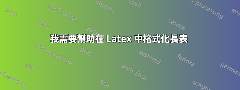 我需要幫助在 Latex 中格式化長表