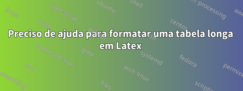 Preciso de ajuda para formatar uma tabela longa em Latex