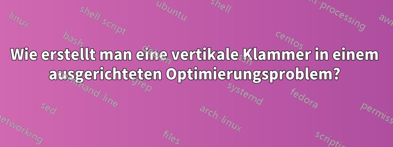 Wie erstellt man eine vertikale Klammer in einem ausgerichteten Optimierungsproblem?