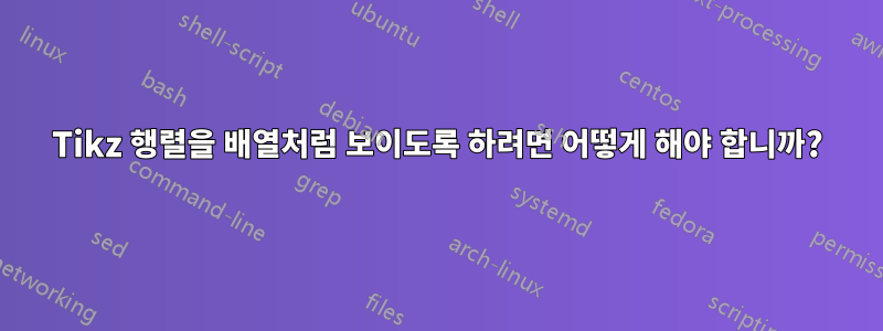 Tikz 행렬을 배열처럼 보이도록 하려면 어떻게 해야 합니까?