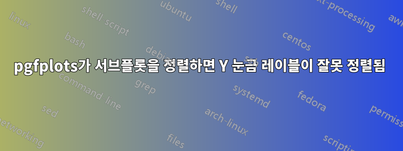 pgfplots가 서브플롯을 정렬하면 Y 눈금 레이블이 잘못 정렬됨