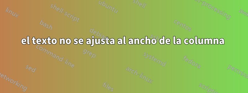 el texto no se ajusta al ancho de la columna