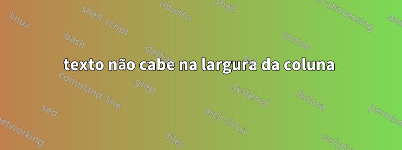 texto não cabe na largura da coluna