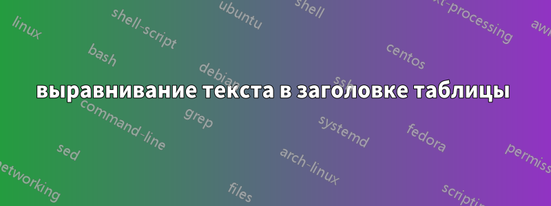 выравнивание текста в заголовке таблицы