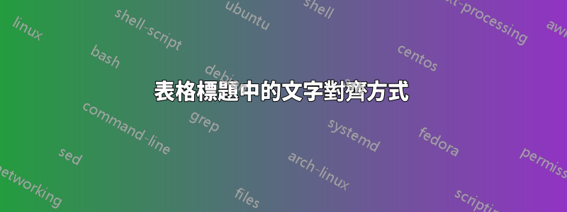 表格標題中的文字對齊方式
