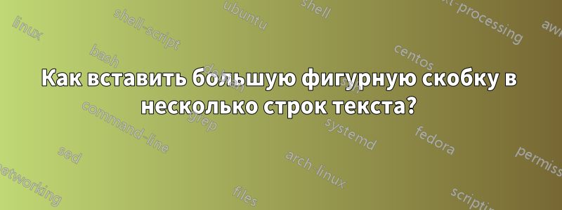 Как вставить большую фигурную скобку в несколько строк текста?